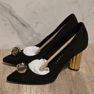 Katy Perry The Dellilah Jingle Women's Black And Gold Heels NEW Size 6.5